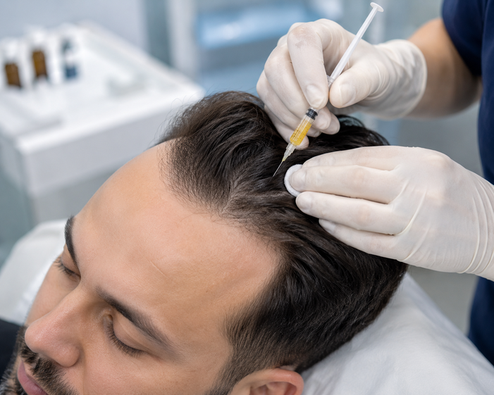 Practitioner performing Exosome Hair Therapy